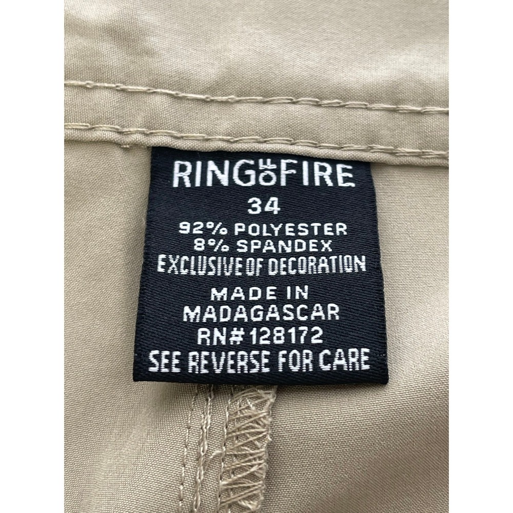 Ring Of Fire Mens Ken Cargo Shorts Khaki Stretch Performance Size 34 New - Picture 3 of 6